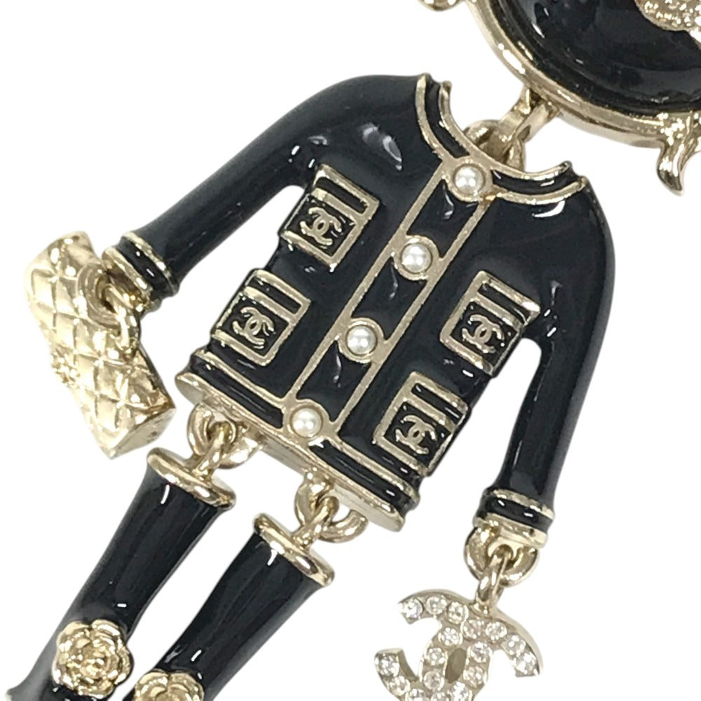 CHANEL 22P Lion Camellia Logo Animal Rhinestone Charm Bag Charm Key Holder Metal Black/Gold Used