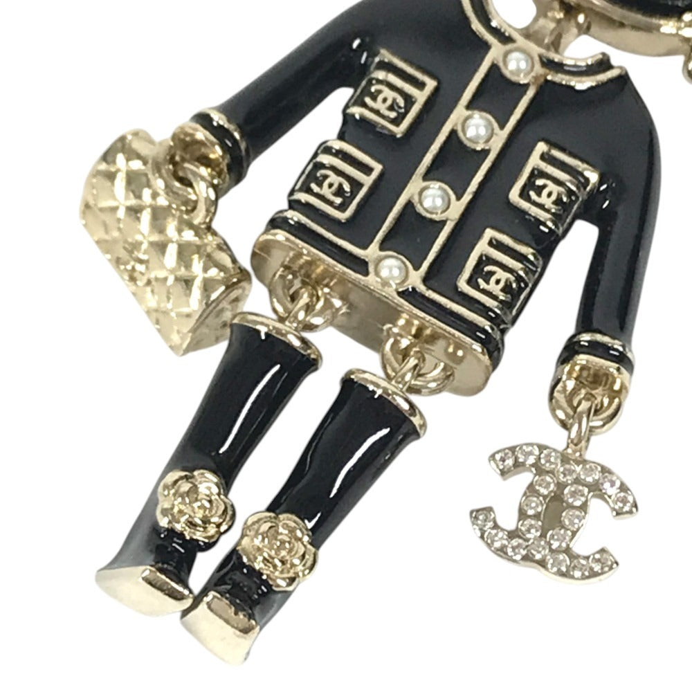 CHANEL 22P Lion Camellia Logo Animal Rhinestone Charm Bag Charm Key Holder Metal Black/Gold Used