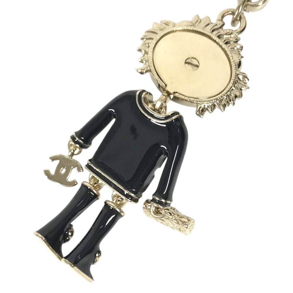 CHANEL 22P Lion Camellia Logo Animal Rhinestone Charm Bag Charm Key Holder Metal Black/Gold Used