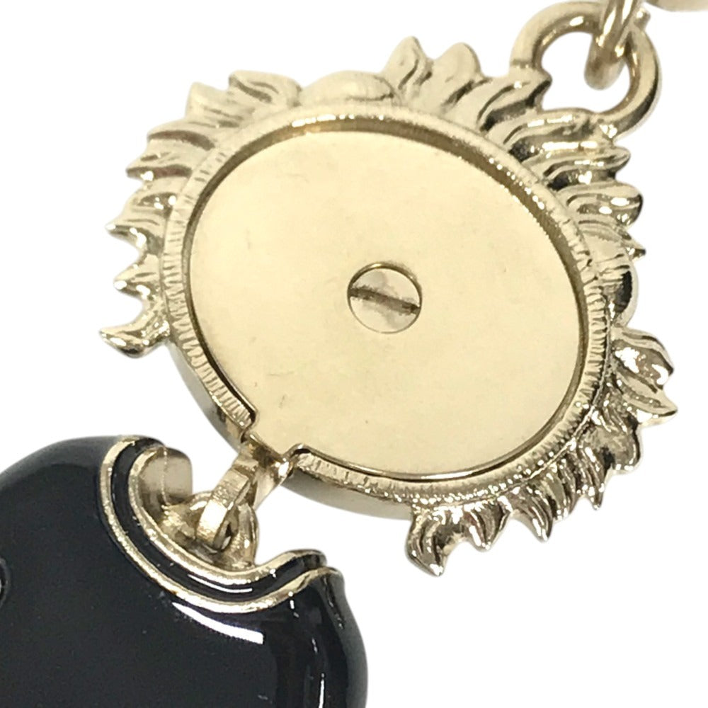 CHANEL 22P Lion Camellia Logo Animal Rhinestone Charm Bag Charm Key Holder Metal Black/Gold Used