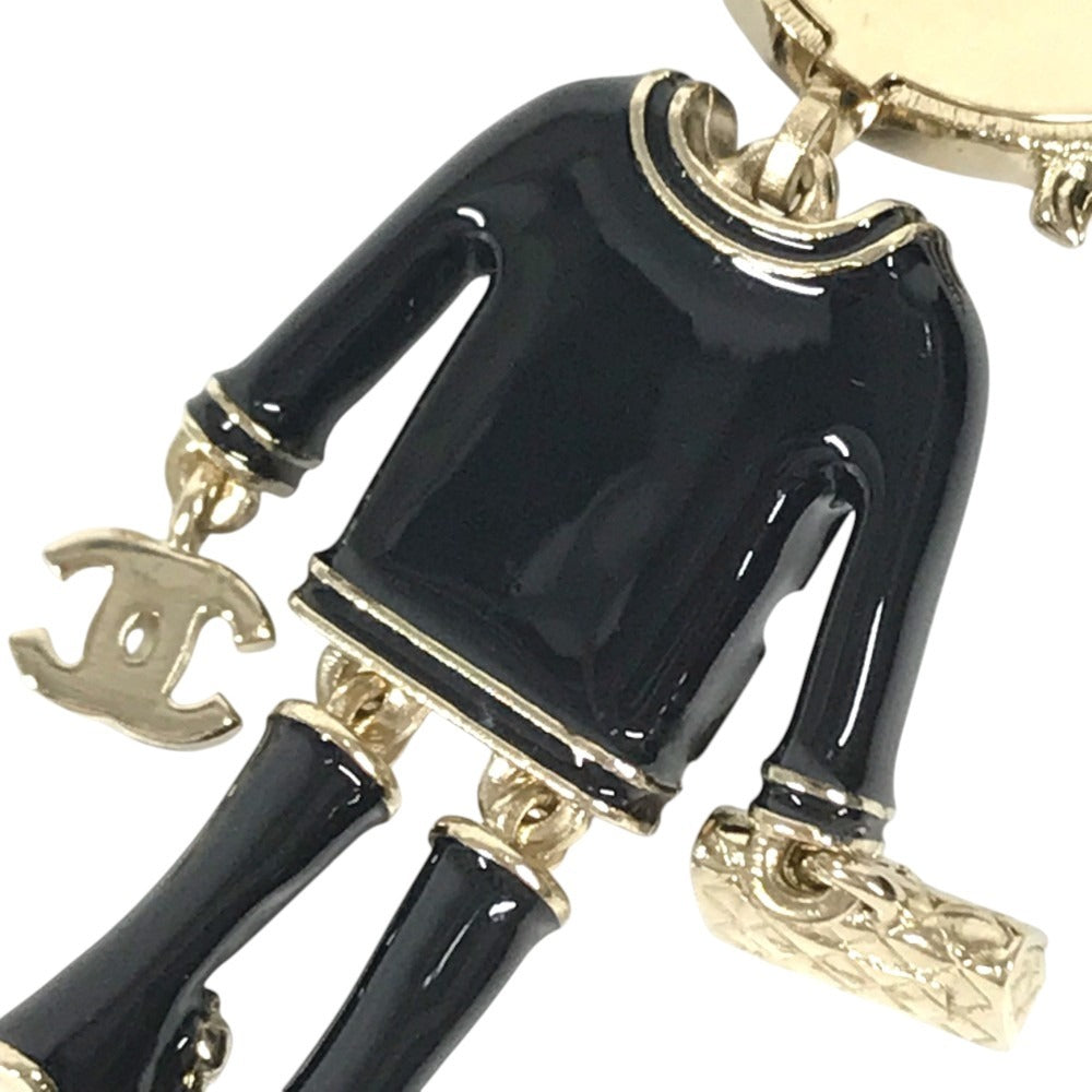 CHANEL 22P Lion Camellia Logo Animal Rhinestone Charm Bag Charm Key Holder Metal Black/Gold Used