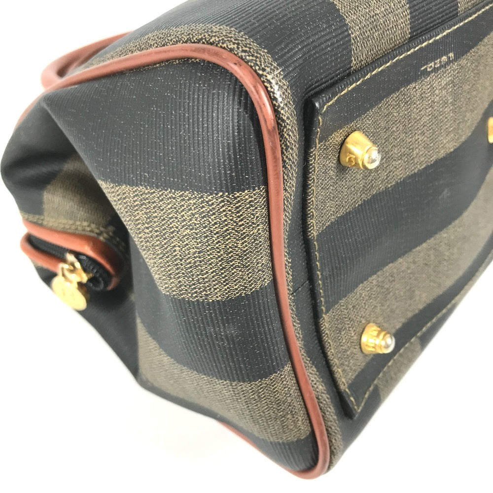 FENDI vintage Pecan Bag Mini Duffle Bag Hand Bag PVC/Leather khaki/Brown Used