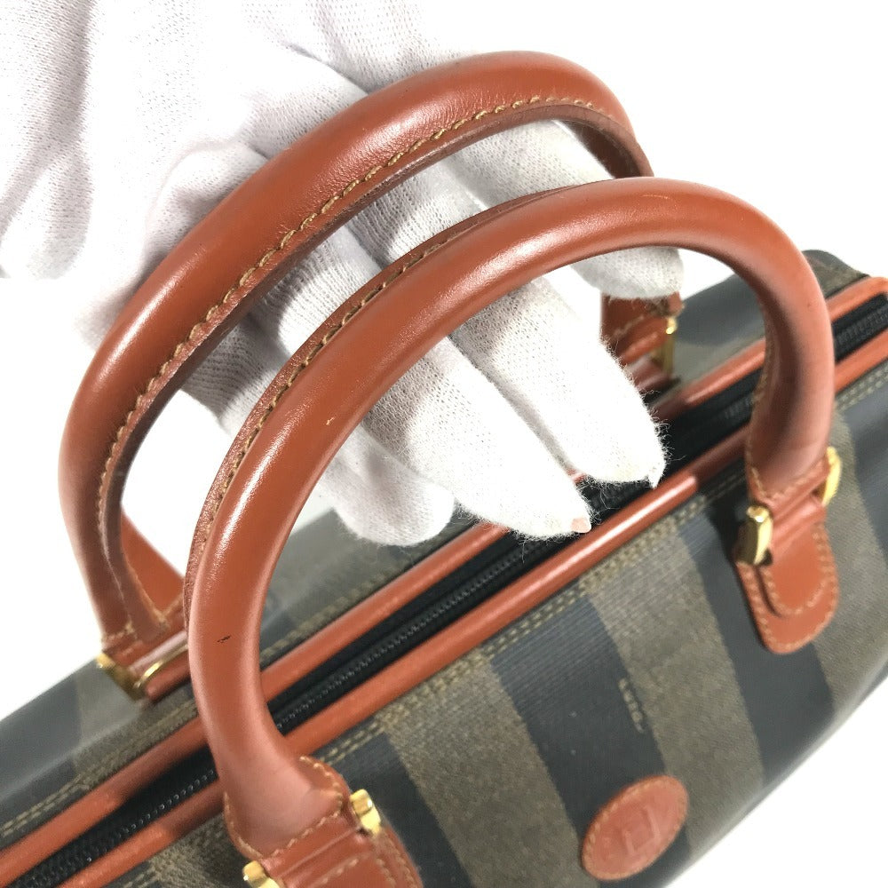 FENDI vintage Pecan Bag Mini Duffle Bag Hand Bag PVC/Leather khaki/Brown Used