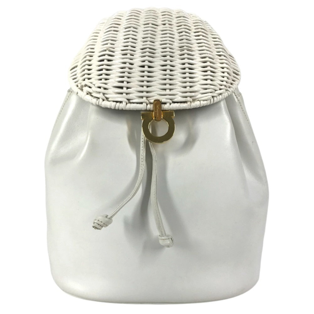 Salvatore Ferragamo vintage Gancini logo bag backpack Backpack straw / Leather White Used