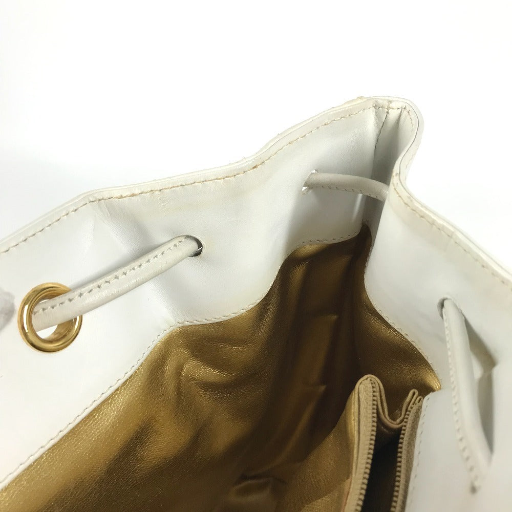 Salvatore Ferragamo vintage Gancini logo bag backpack Backpack straw / Leather White Used