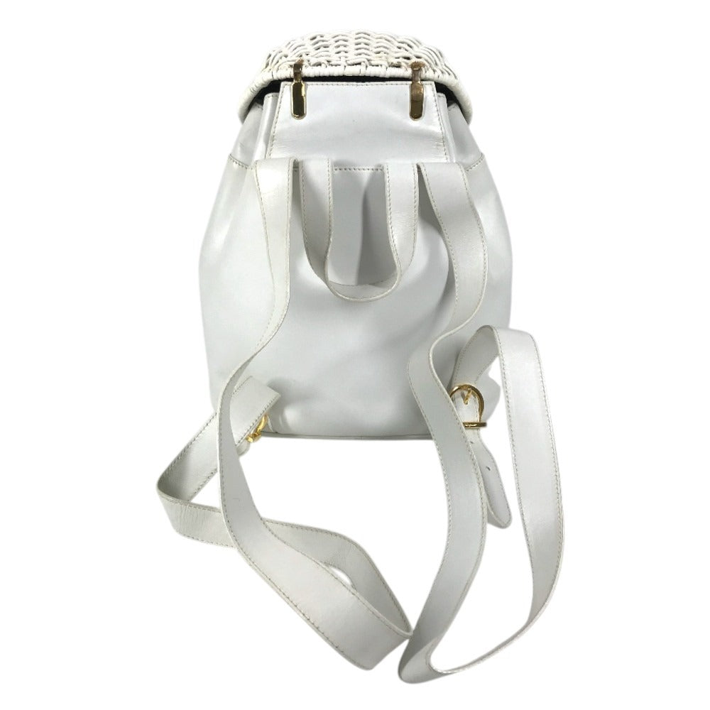 Salvatore Ferragamo vintage Gancini logo bag backpack Backpack straw / Leather White Used