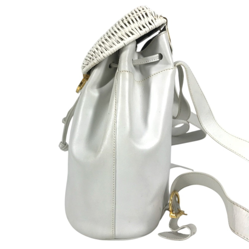 Salvatore Ferragamo vintage Gancini logo bag backpack Backpack straw / Leather White Used