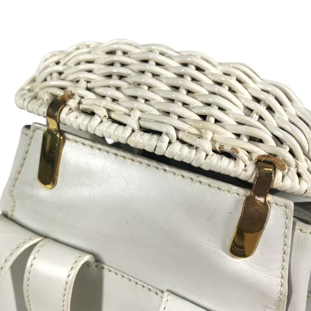 Salvatore Ferragamo vintage Gancini logo bag backpack Backpack straw / Leather White Used