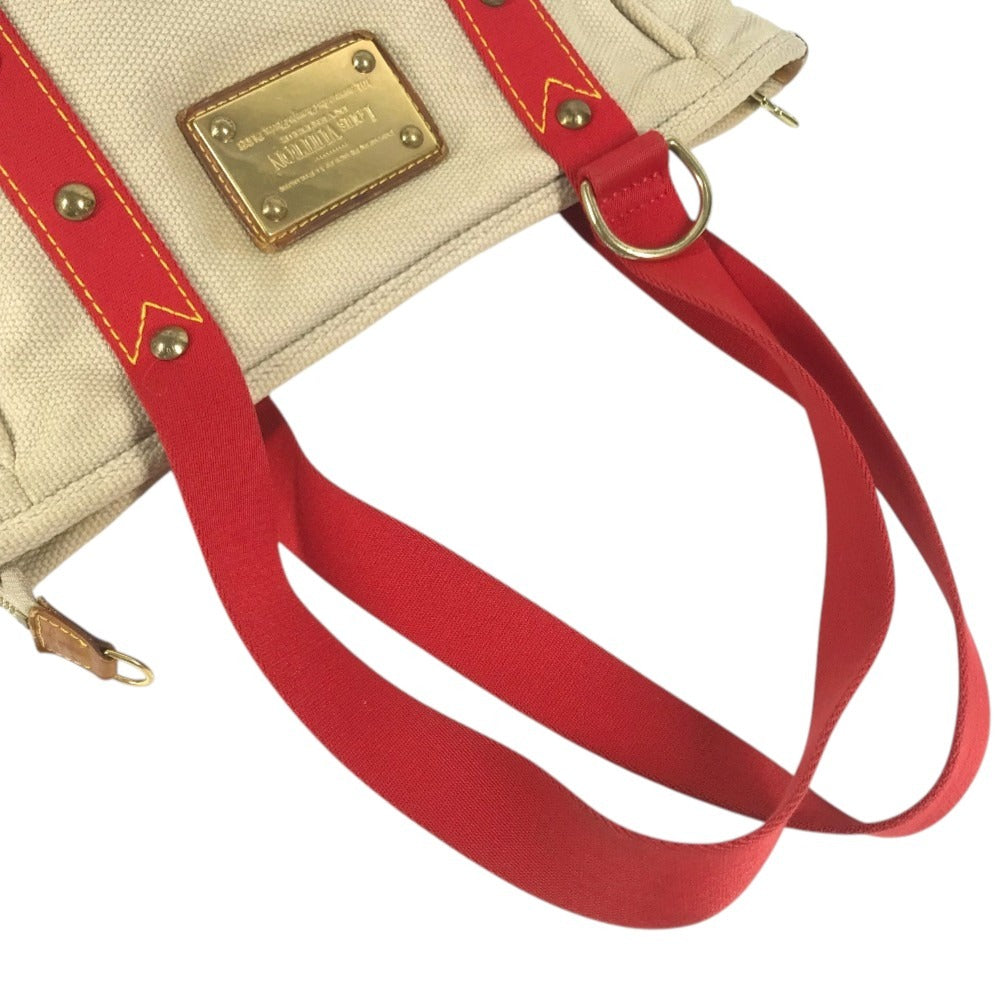 LOUIS VUITTON M40035 Antigua Cabas MM Bag Tote Bag shawl Shoulder Bag Canvas Beige/Red Used