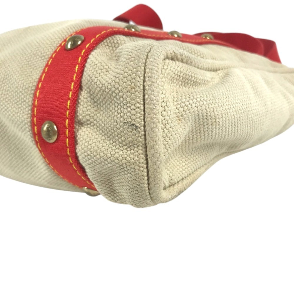 LOUIS VUITTON M40035 Antigua Cabas MM Bag Tote Bag shawl Shoulder Bag Canvas Beige/Red Used