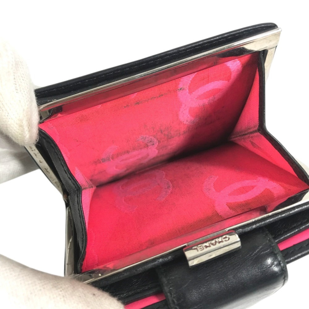 CHANEL A26720 Cambon Line CC CC Mark logo Kisslock Compact Wallet Folded wallet Leather Black Used
