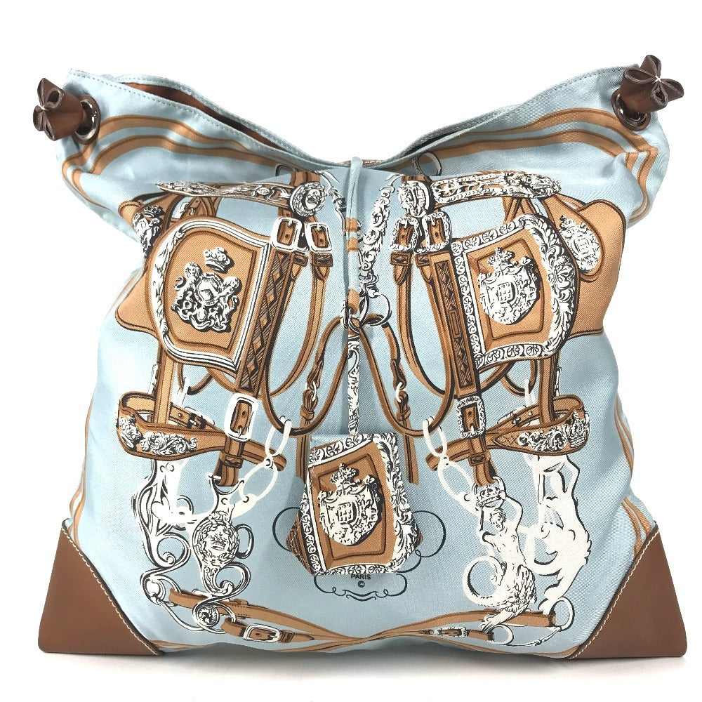 HERMES Brides de Gala Silky City PM Silky City PM Crossbody bag with pouch Shoulder Bag silk / Leather Light blue/Brown Used