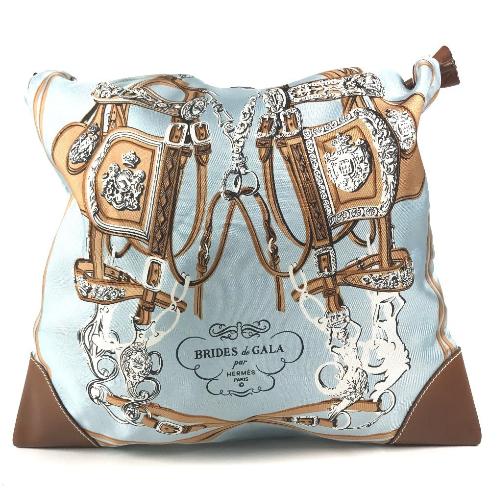 HERMES Brides de Gala Silky City PM Silky City PM Crossbody bag with pouch Shoulder Bag silk / Leather Light blue/Brown Used