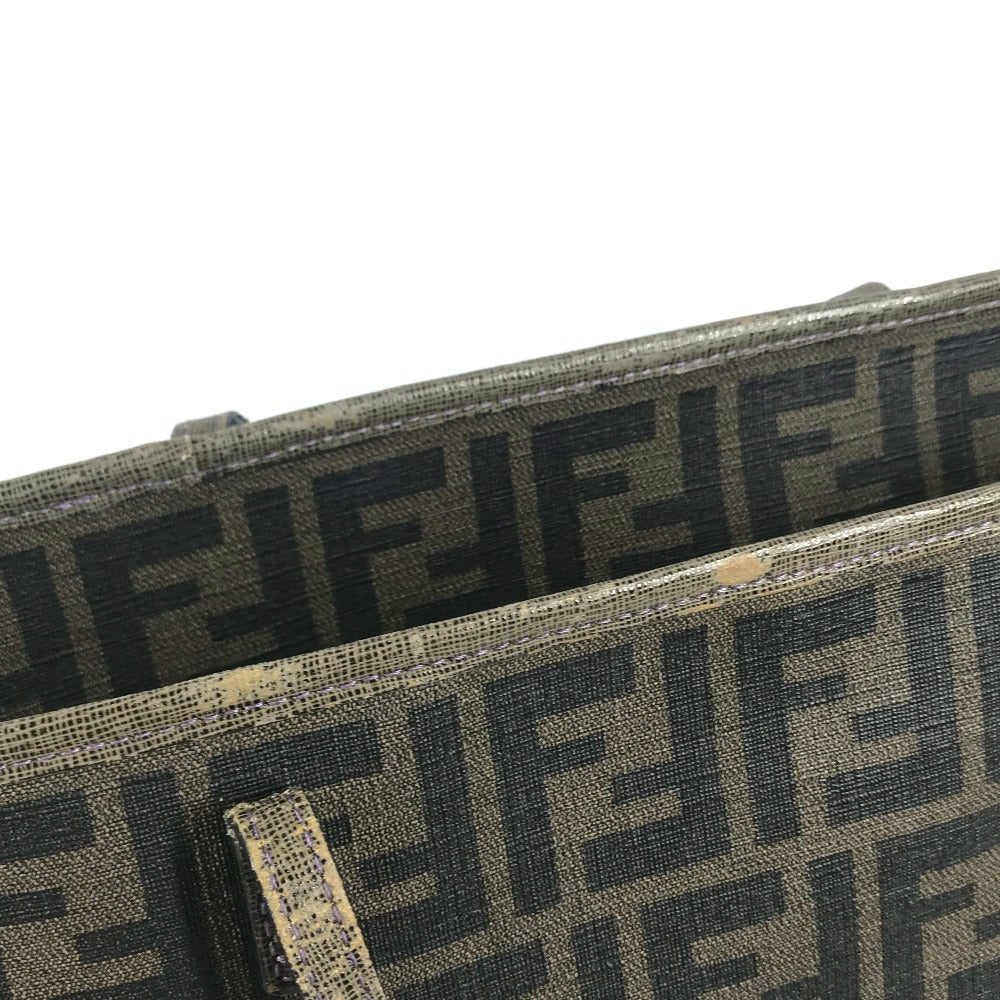 FENDI 8BH185 Zucca logo Bag Tote Bag shawl Shoulder Bag PVC/Leather Brown/purple Used