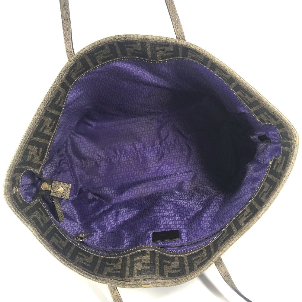 FENDI 8BH185 Zucca logo Bag Tote Bag shawl Shoulder Bag PVC/Leather Brown/purple Used
