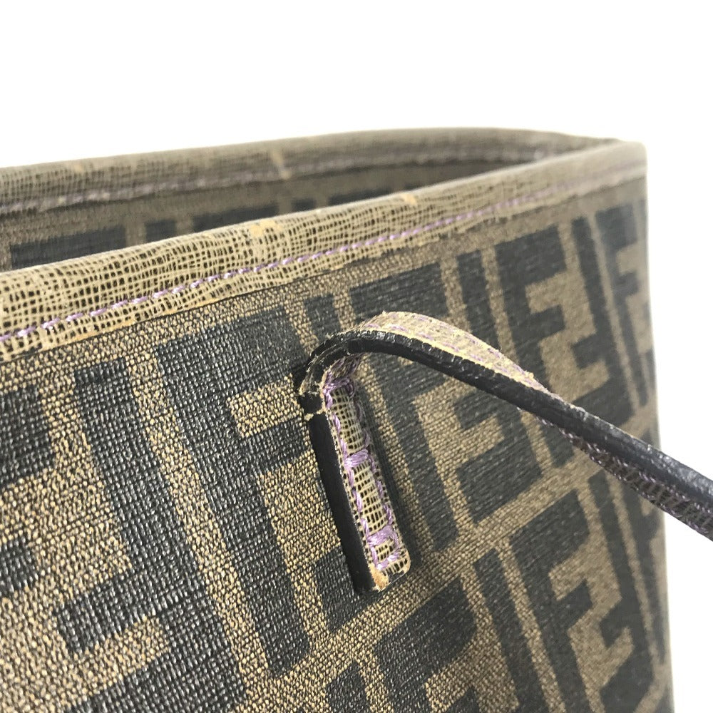 FENDI 8BH185 Zucca logo Bag Tote Bag shawl Shoulder Bag PVC/Leather Brown/purple Used