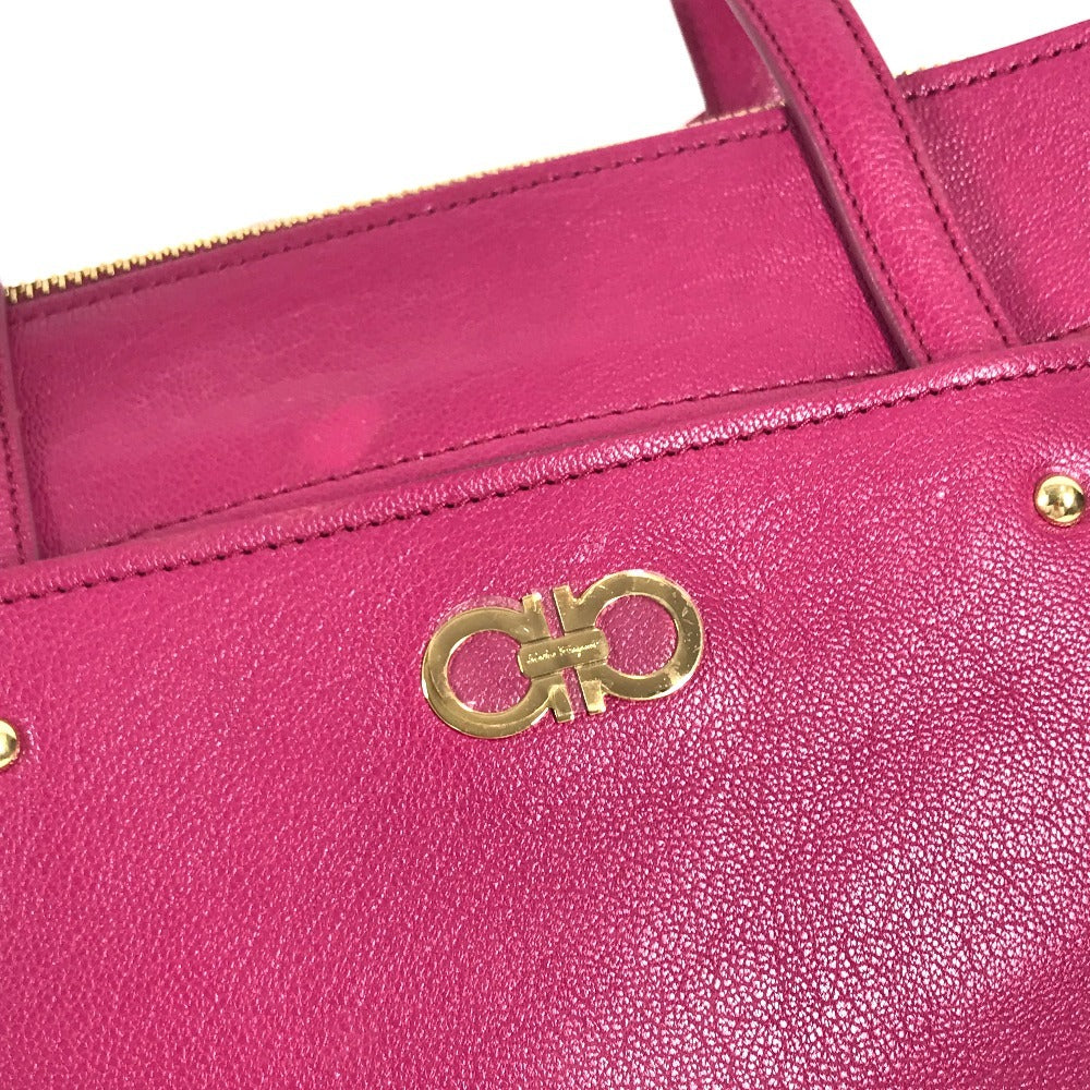 Salvatore Ferragamo Logo Gancini 2-Way Bag: Crossbody Bag, Handbag, Tote Bag Shoulder Bag Leather Purple Based/Pink Based Used