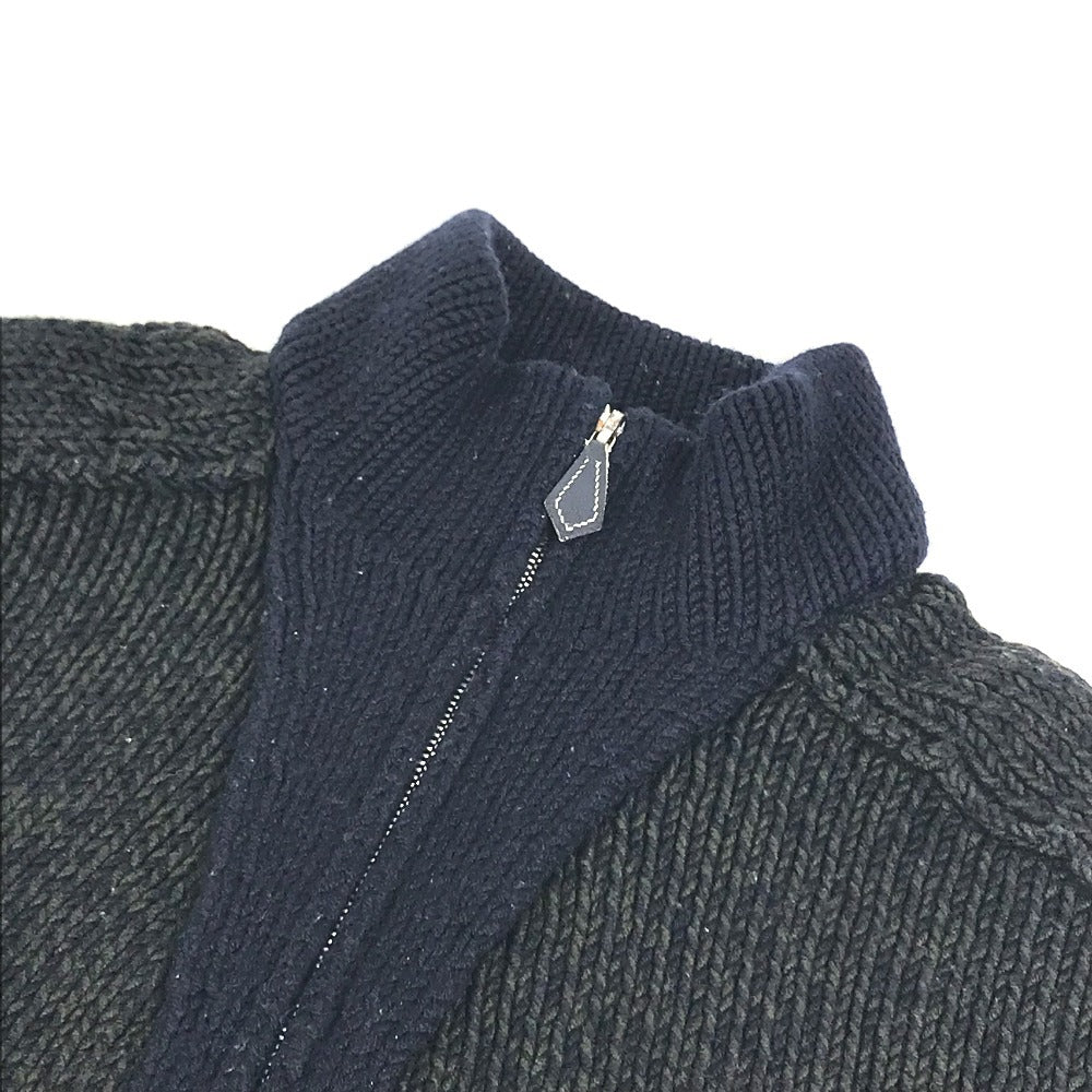 HERMES Zip-up zipper Jacket, Outerwear, Long-sleeved Top apparel knit wool Green/Navy Used