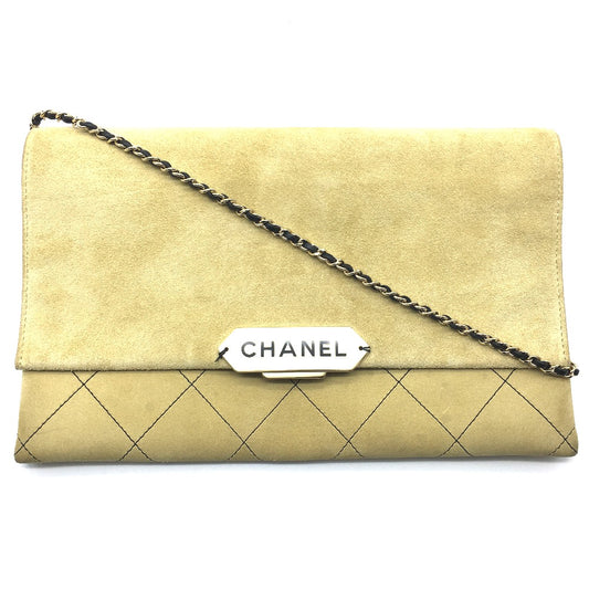 CHANEL CHANEL ロゴ マトラッセ カバン フラップ シングルチェーン ショルダーバッグ スエード レディース ベージュ ベージュ×ゴールド金具