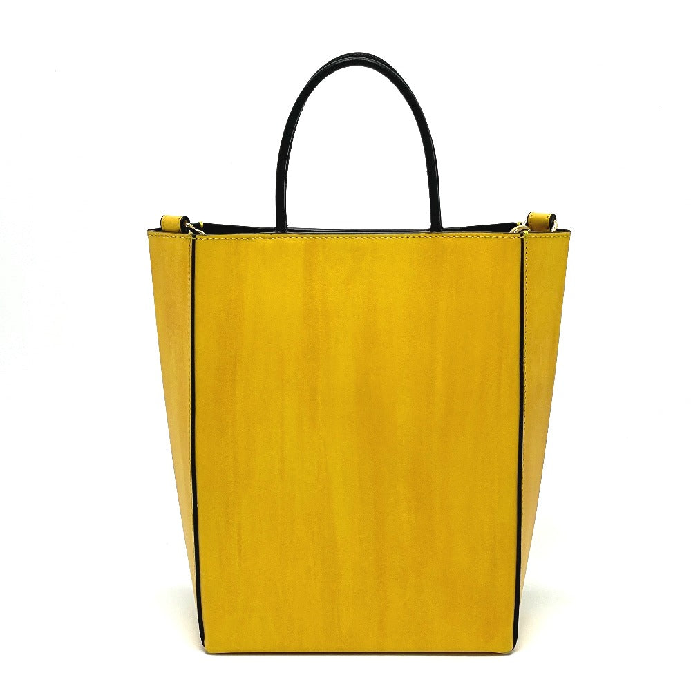 FENDI 7VA512 ロゴ 2WAY スモール カバン ショッピングバッグ ショルダーバッグ レザー レディース イエロー