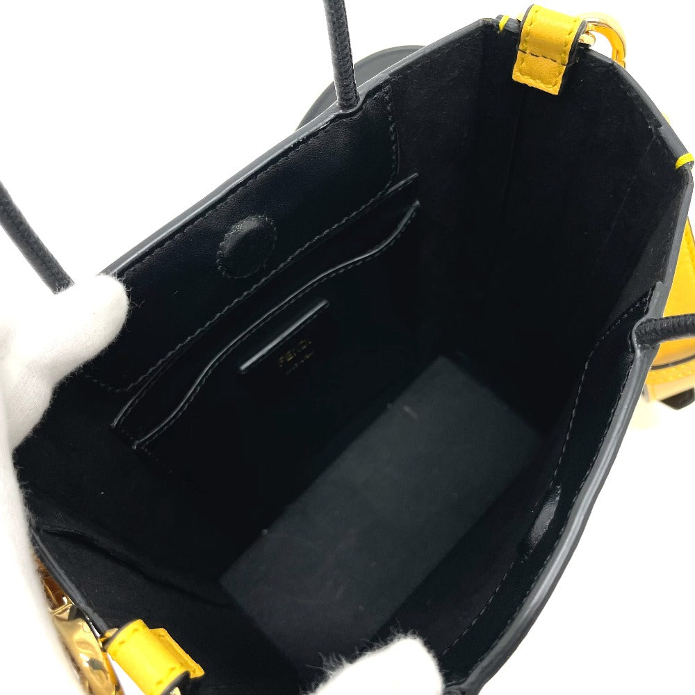 FENDI 7VA512 ロゴ 2WAY スモール カバン ショッピングバッグ ショルダーバッグ レザー レディース イエロー