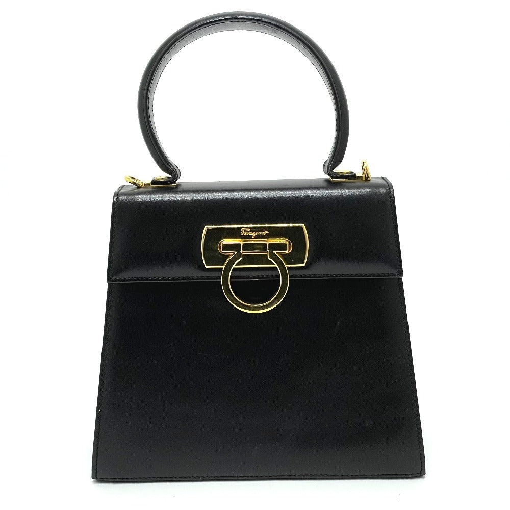 Salvatore Ferragamo BX-212193 Gancini Square Bag, 2-Way Handbag/Shoulder Bag, Leather, Black, Women's