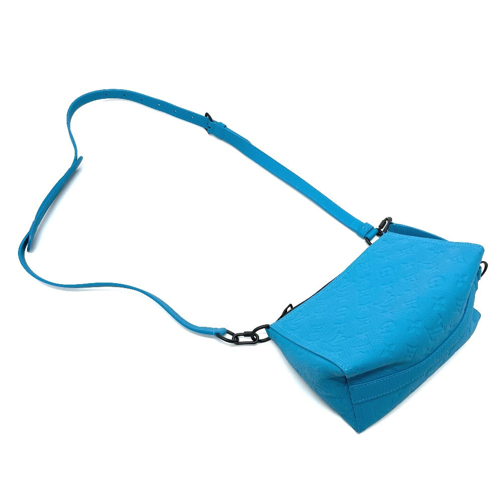 LOUIS VUITTON M55925 Monogram Empreinte Triangle Messenger Bag, 2-Way Shoulder Bag, Monogram Empreinte Leather, Men's, Turquoise Blue