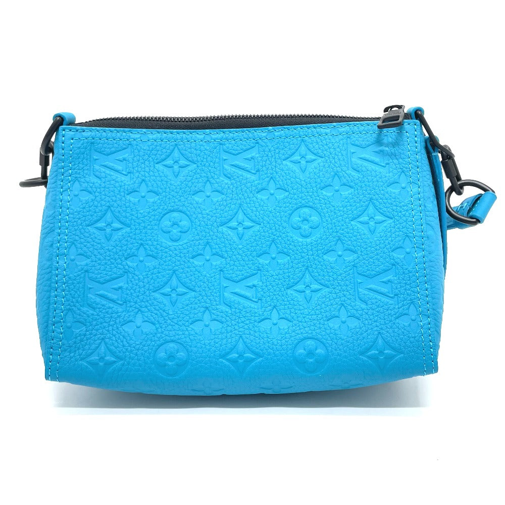 LOUIS VUITTON M55925 Monogram Empreinte Triangle Messenger Bag, 2-Way Shoulder Bag, Monogram Empreinte Leather, Men's, Turquoise Blue
