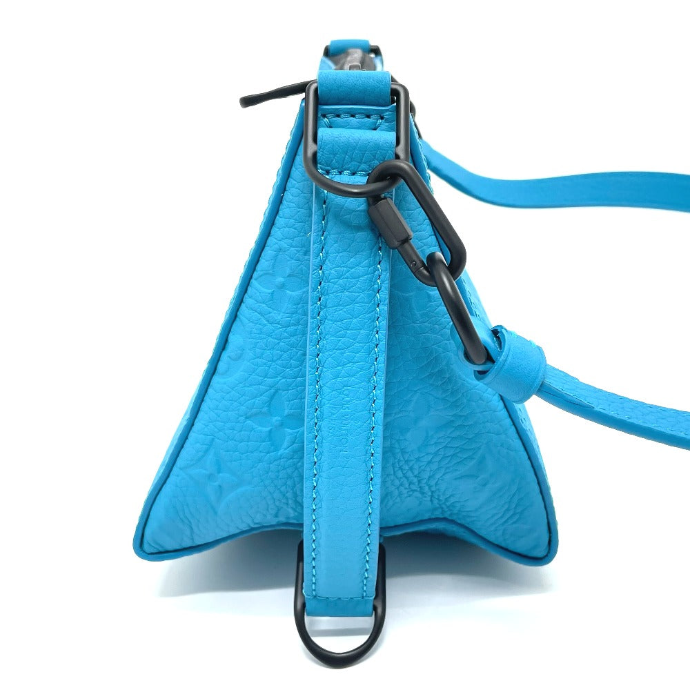 LOUIS VUITTON M55925 Monogram Empreinte Triangle Messenger Bag, 2-Way Shoulder Bag, Monogram Empreinte Leather, Men's, Turquoise Blue