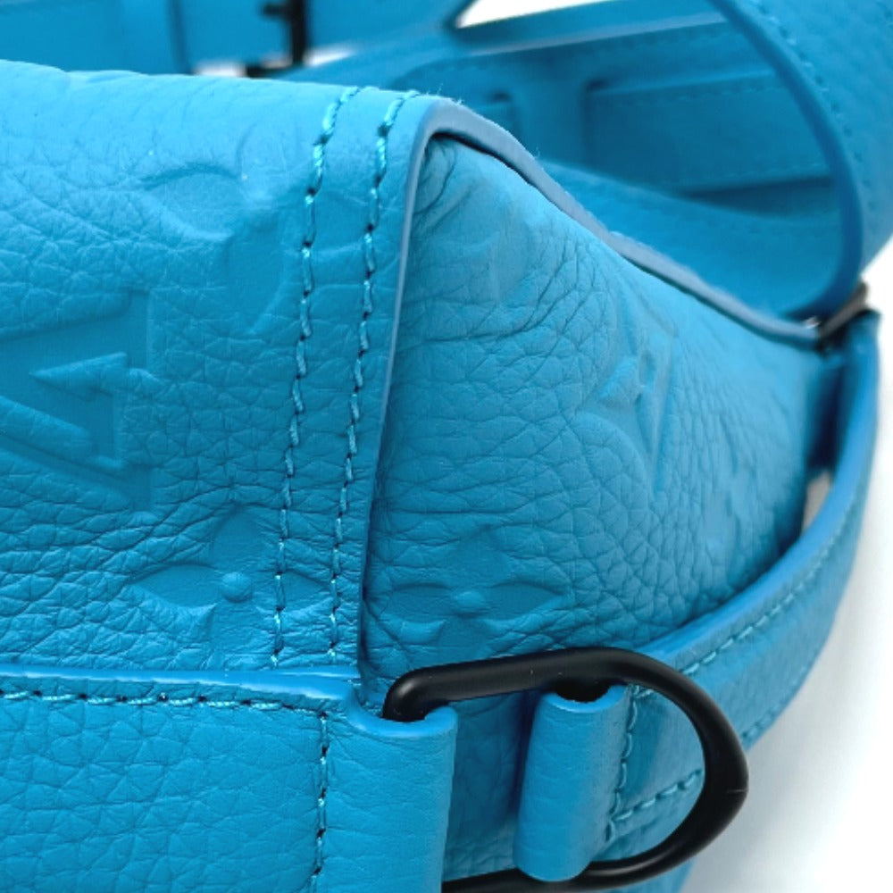 LOUIS VUITTON M55925 Monogram Empreinte Triangle Messenger Bag, 2-Way Shoulder Bag, Monogram Empreinte Leather, Men's, Turquoise Blue