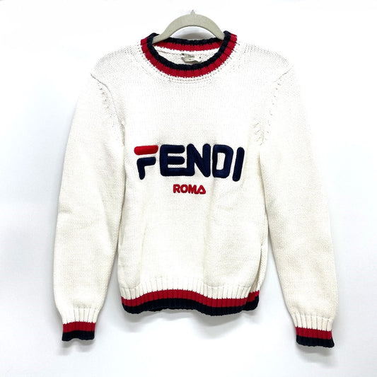 FENDI FAE137 ロゴ プルオーバーニット フィラ FIRA コラボ セーター ニット コットン レディース ホワイト