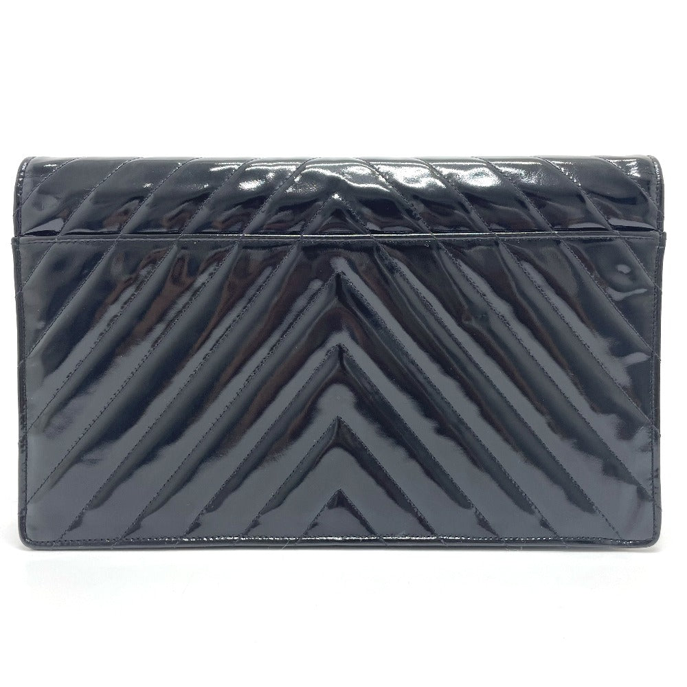 CHANEL Vステッチ シェブロン CC ココマーク カバン チェーン 2WAYバッグ 斜め掛け ショルダーバッグ エナメル/レザー レディース ブラック