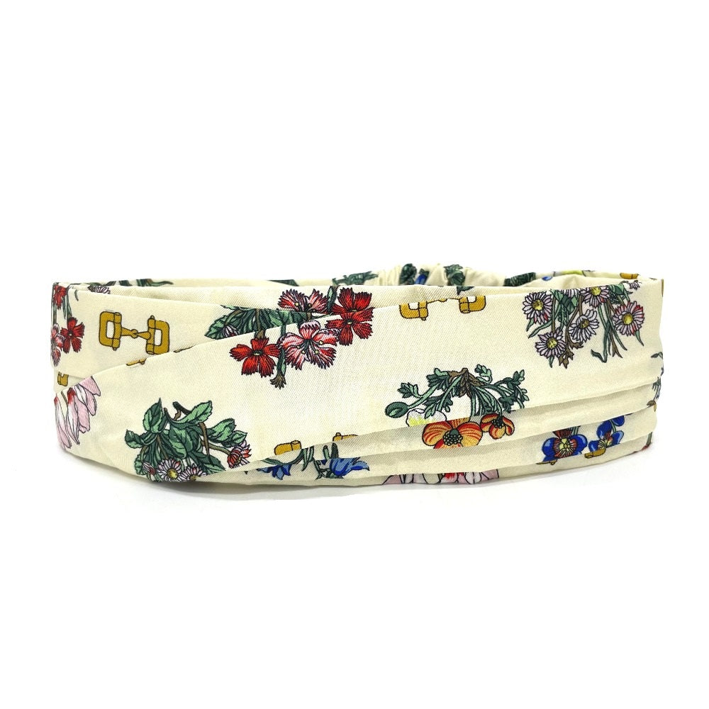 GUCCI Flower Bandana Headband, Silk, Women's, Ivory