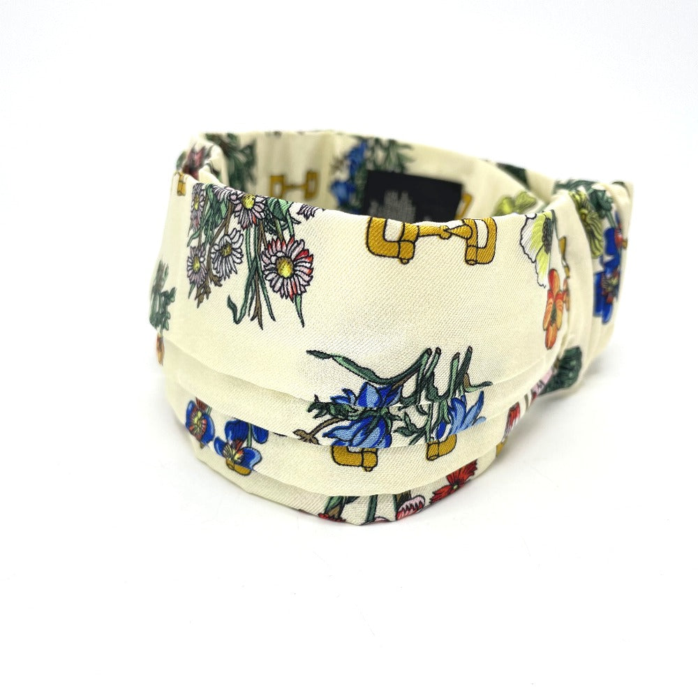 GUCCI Flower Bandana Headband, Silk, Women's, Ivory