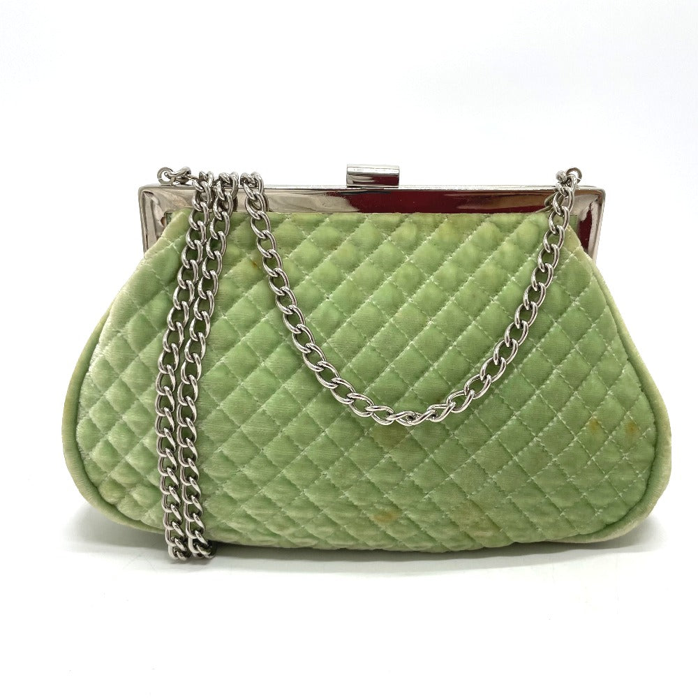 CHANEL Coco Mark Clasp Matelasse Chain Shoulder Bag, Velvet, Women's, Green with Silver Hardware