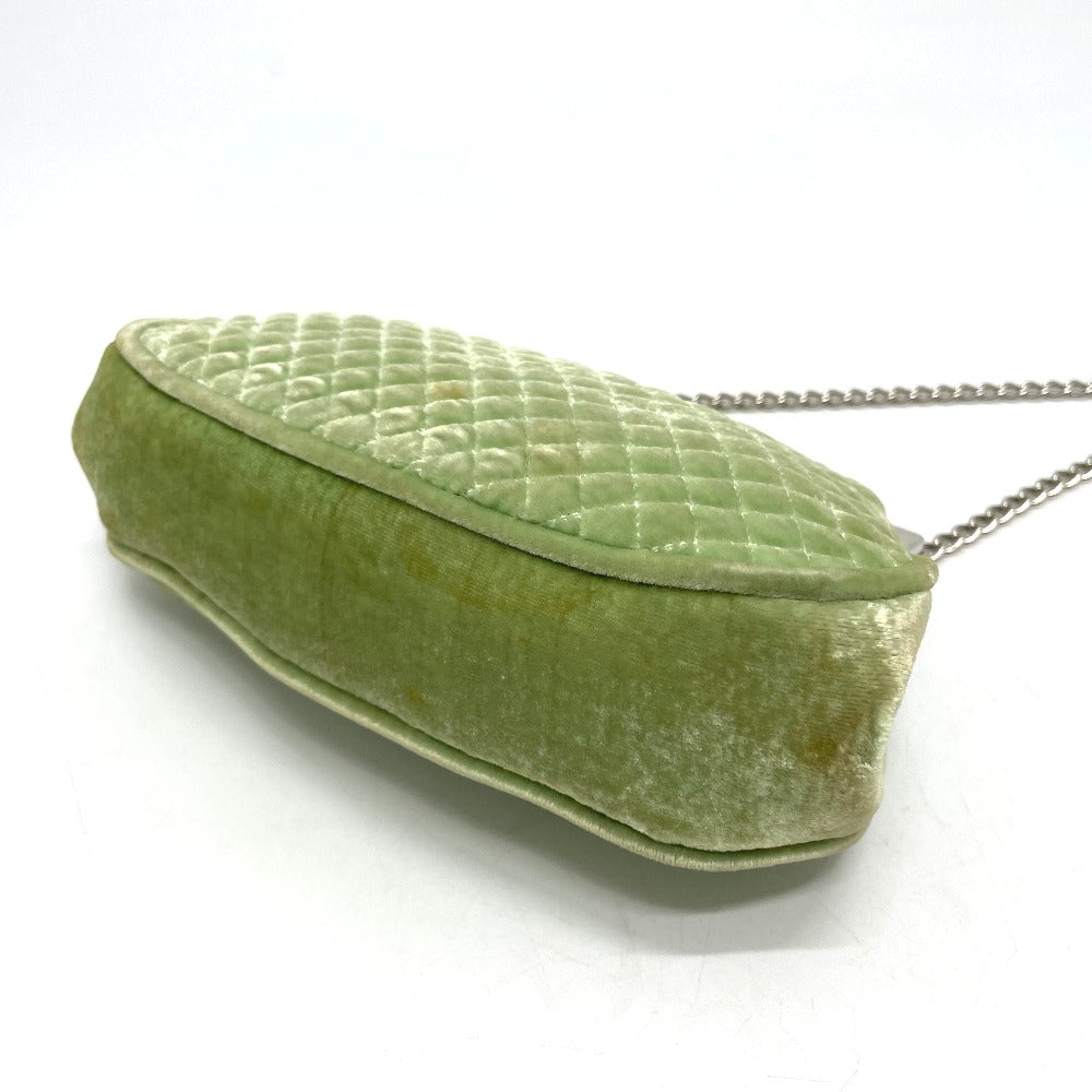 CHANEL Coco Mark Clasp Matelasse Chain Shoulder Bag, Velvet, Women's, Green with Silver Hardware