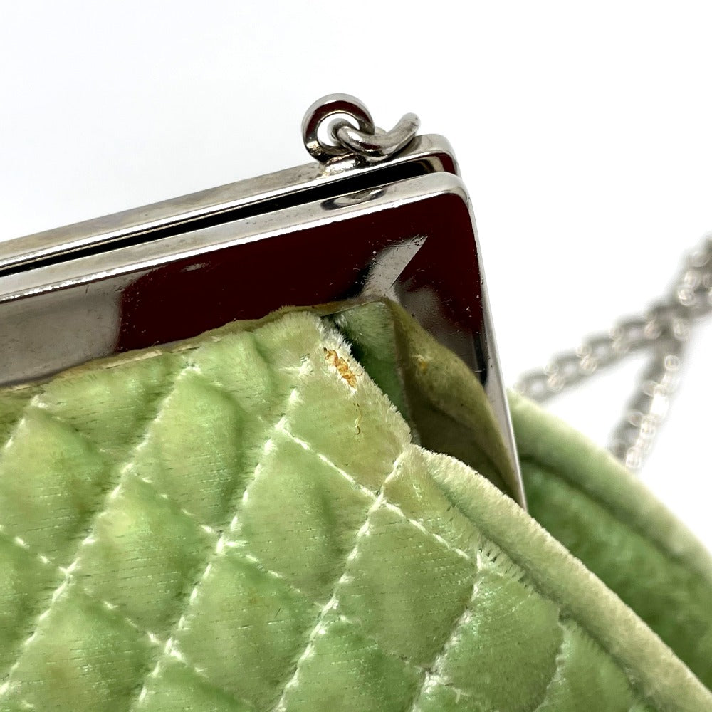 CHANEL Coco Mark Clasp Matelasse Chain Shoulder Bag, Velvet, Women's, Green with Silver Hardware