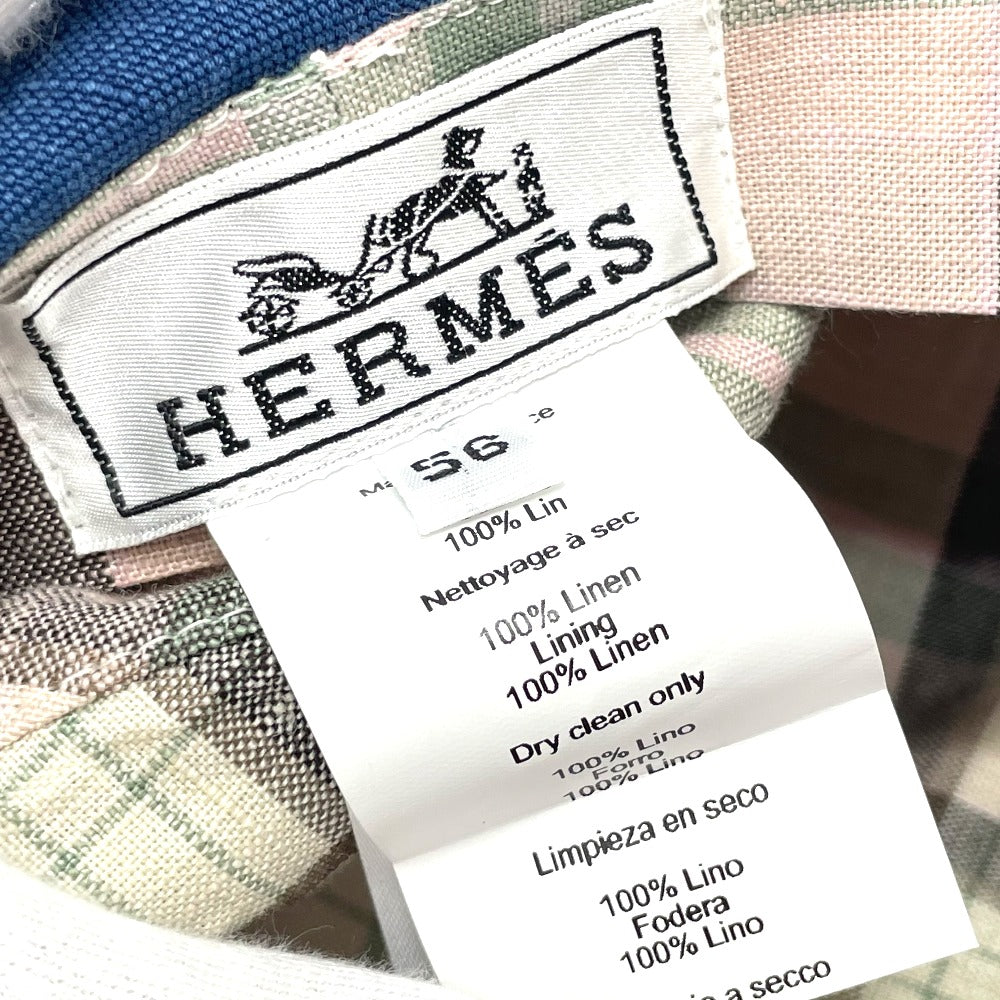 HERMES キャスケット 帽子 麻 レディース ブルー