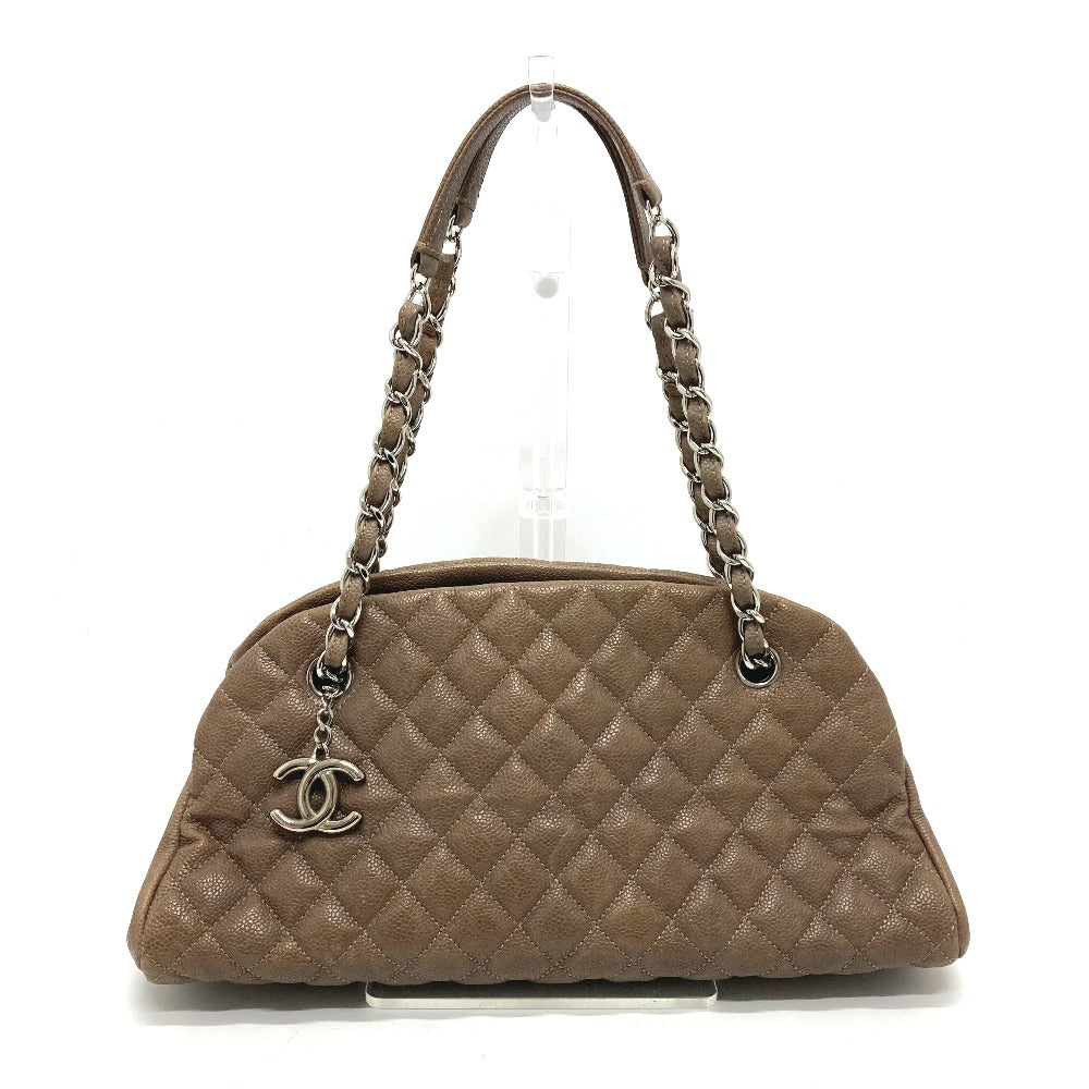 CHANEL CC Coco Mark Mademoiselle Bowling Chain Shoulder Bag in Caviar Leather, Brown