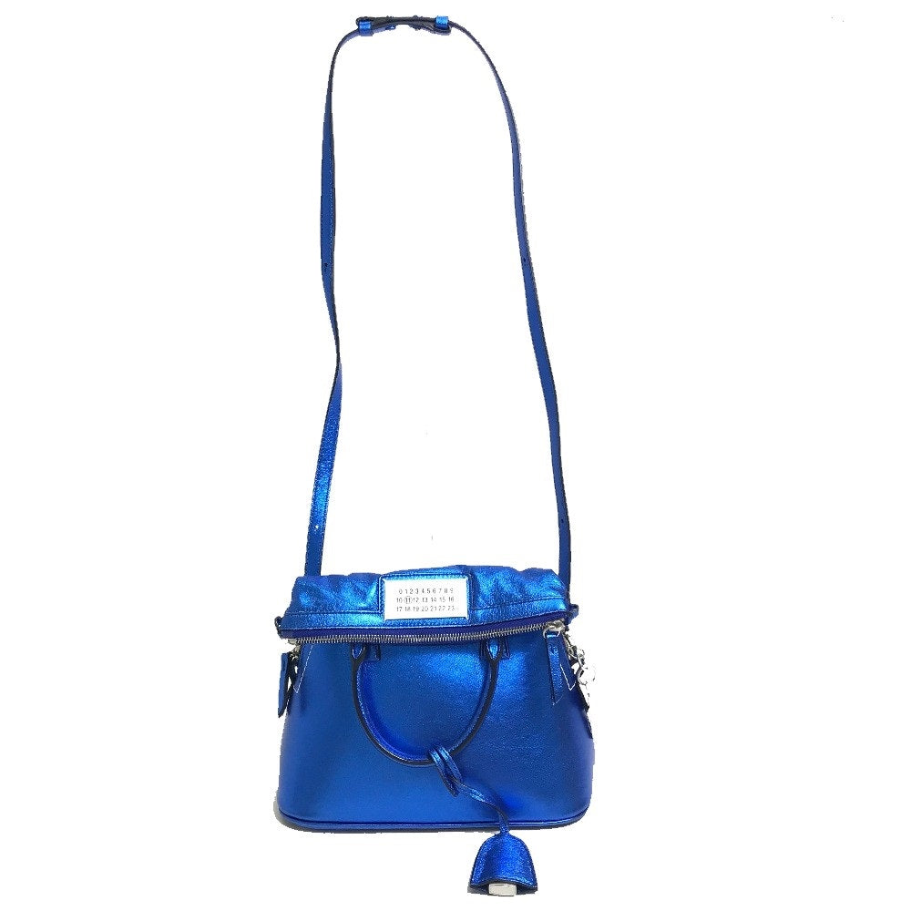 Maison Margiela 5AC 2-Way Handbag/Crossbody/Shoulder Bag in Gunmetal Blue Leather