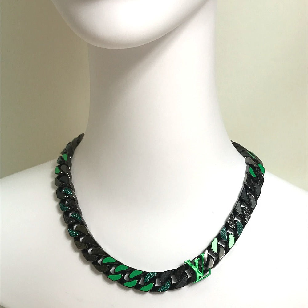 LOUIS VUITTON MP2853 LV Collier Chain Link Patches Accessory Necklace Metal Men's Black/Green