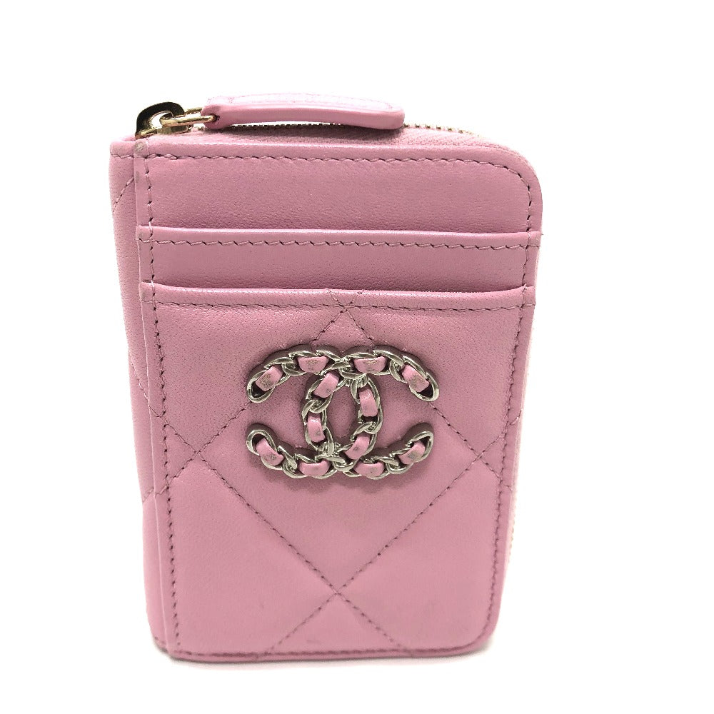 CHANEL Coco Mark CC Matelasse/Card Case Wallet/Purse Coin Case Lambskin Women's Pink