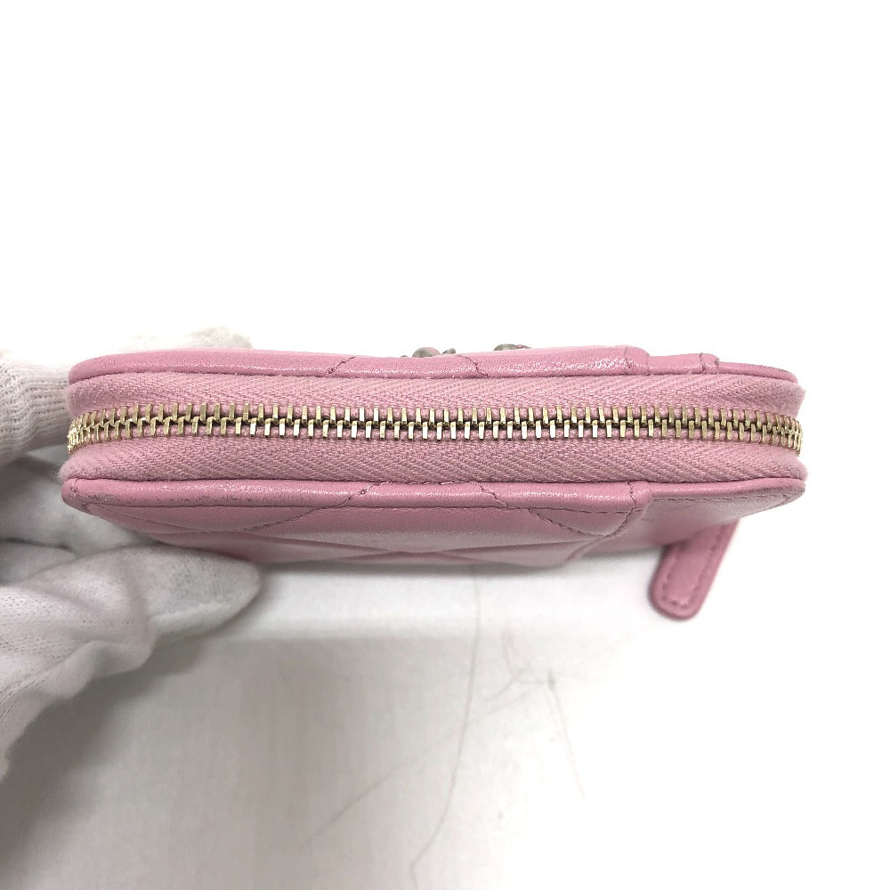 CHANEL Coco Mark CC Matelasse/Card Case Wallet/Purse Coin Case Lambskin Women's Pink
