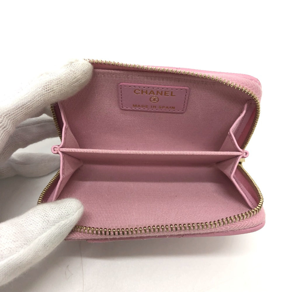 CHANEL Coco Mark CC Matelasse/Card Case Wallet/Purse Coin Case Lambskin Women's Pink