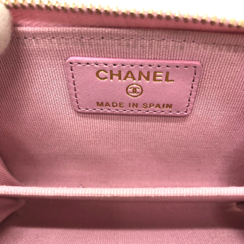 CHANEL Coco Mark CC Matelasse/Card Case Wallet/Purse Coin Case Lambskin Women's Pink
