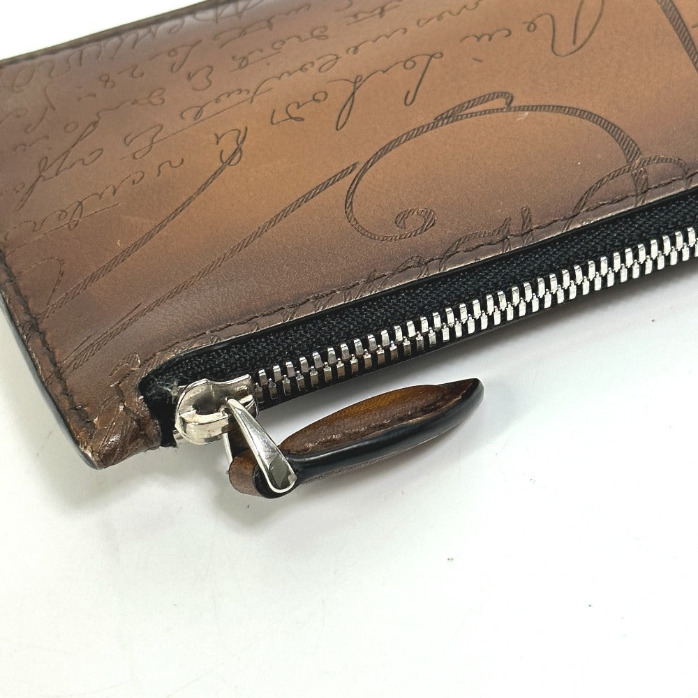 Berluti Caligraffiti Card Holder/Coin Case with Key Ring, Leather, Men's, Brown