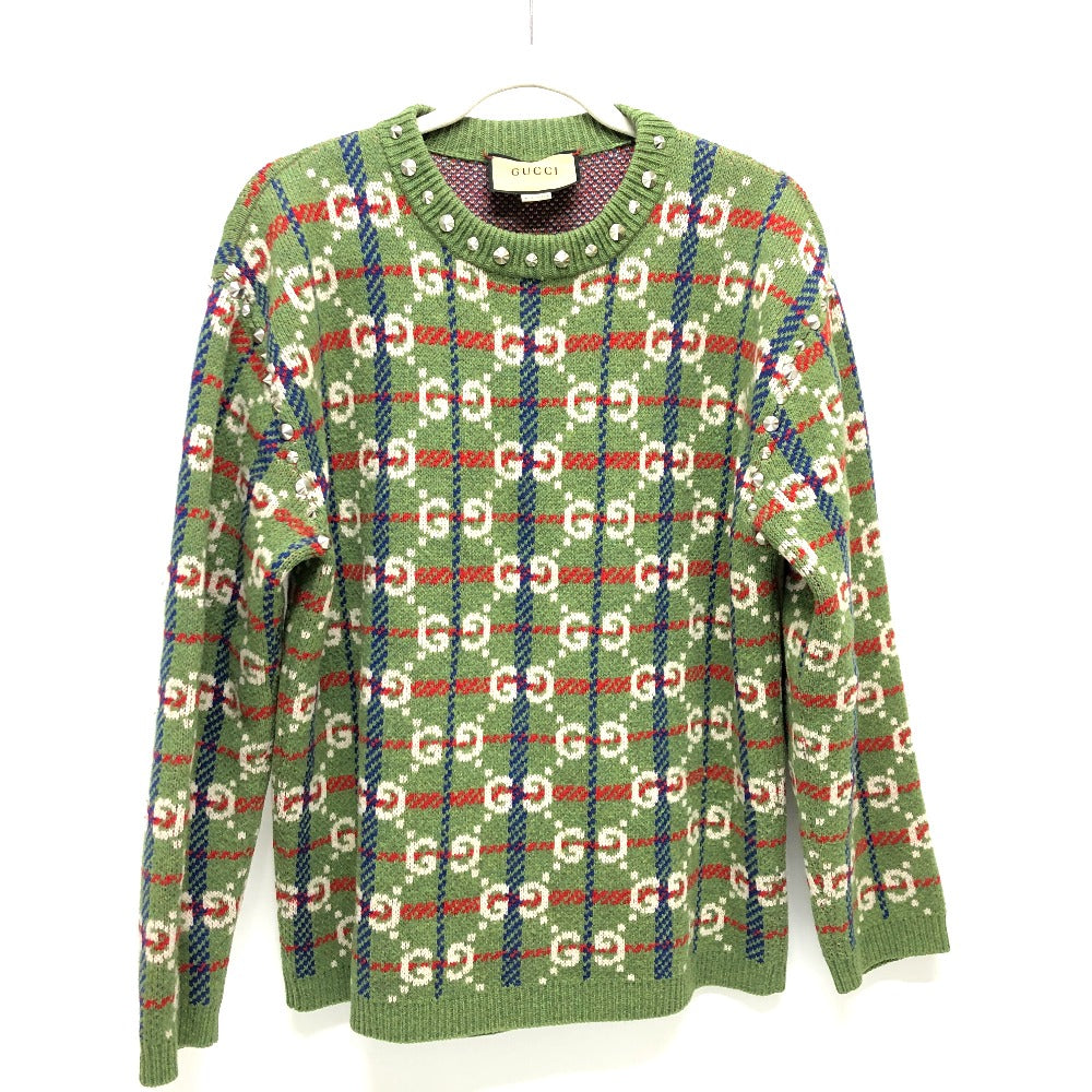 GUCCI 713571 GG スタッズ ニット セーター ウール メンズ グリーン