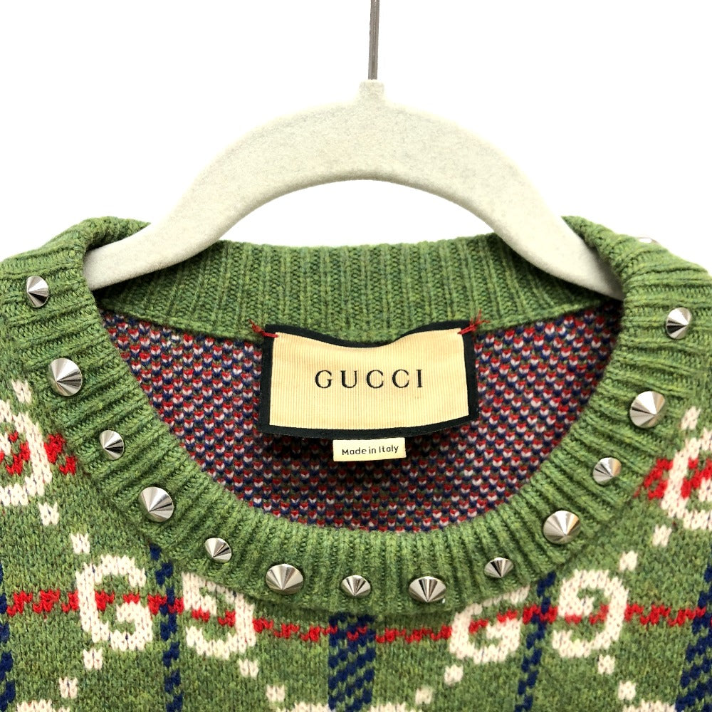 GUCCI 713571 GG スタッズ ニット セーター ウール メンズ グリーン