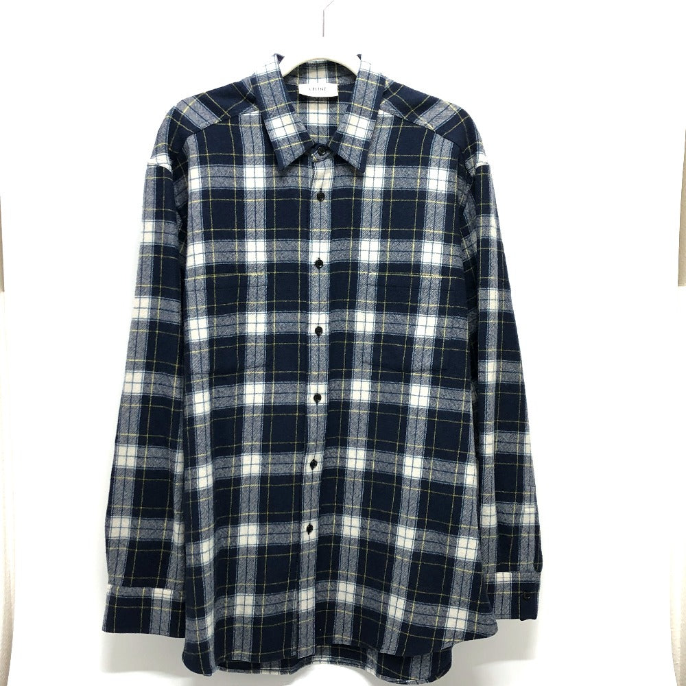 CELINE 2C555198O チェック Checked Wool Loose Shirt アパレル 長袖シャツ ウール メンズ ネイビー