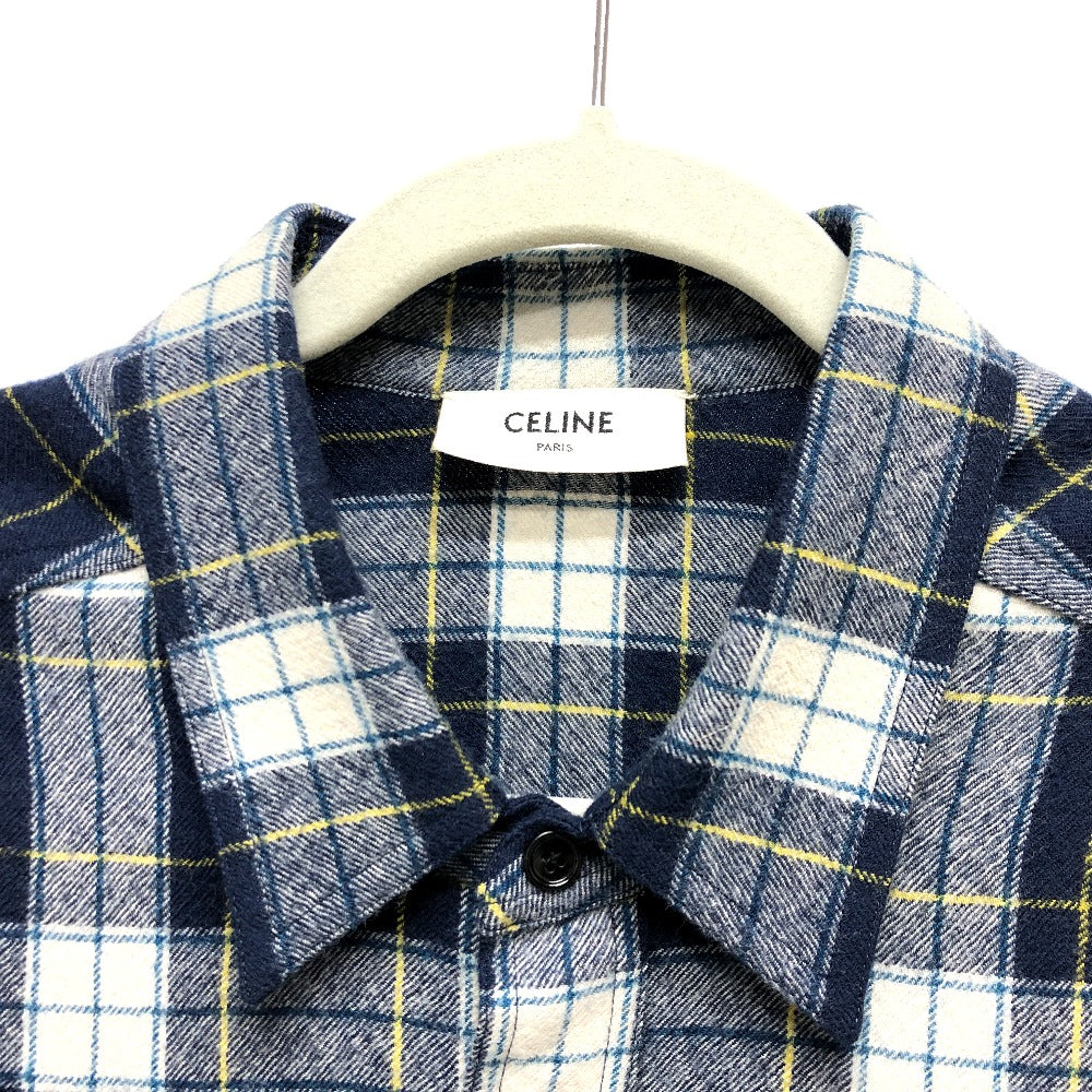 CELINE 2C555198O チェック Checked Wool Loose Shirt アパレル 長袖シャツ ウール メンズ ネイビー
